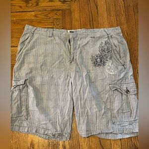 Marc Ecko Cargo Shorts Mens 40 Tribal Print Plaid Baggy Y2K Retro Streetwear